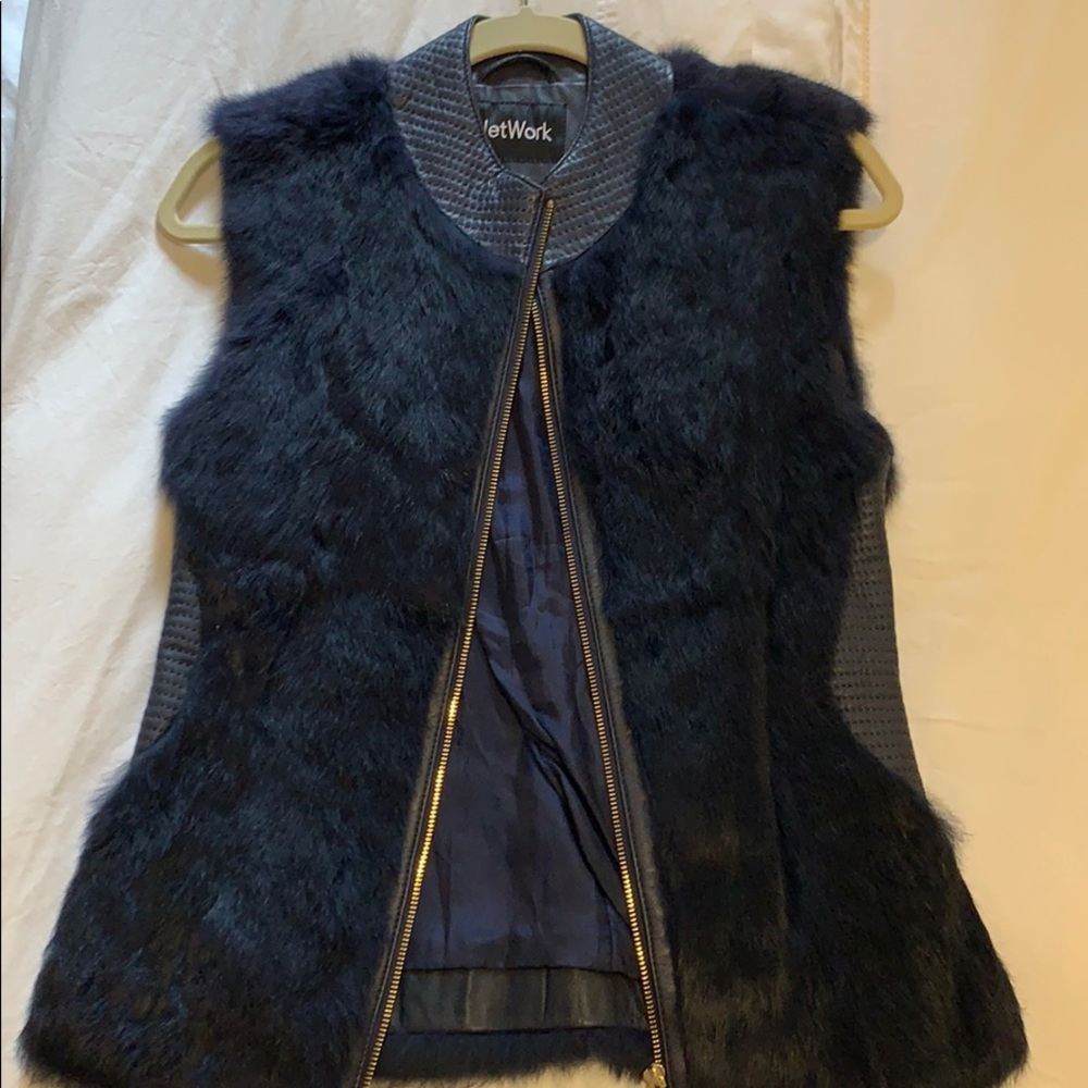 Fur vest in navy blue